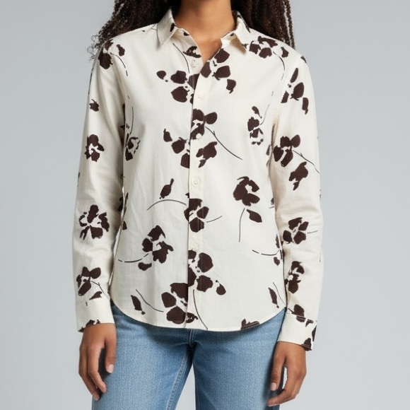 Express Tops - EXPRESS FLOWER PRINT BUTTON DOWN Cotton SHIRT TOP SIZE SMALL SLIM WOMENS